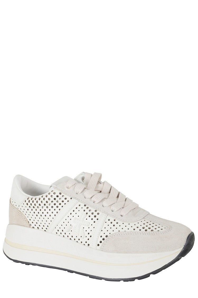 Premiata Beige Bethcoin 8171 White-Logo Leather Sneakers