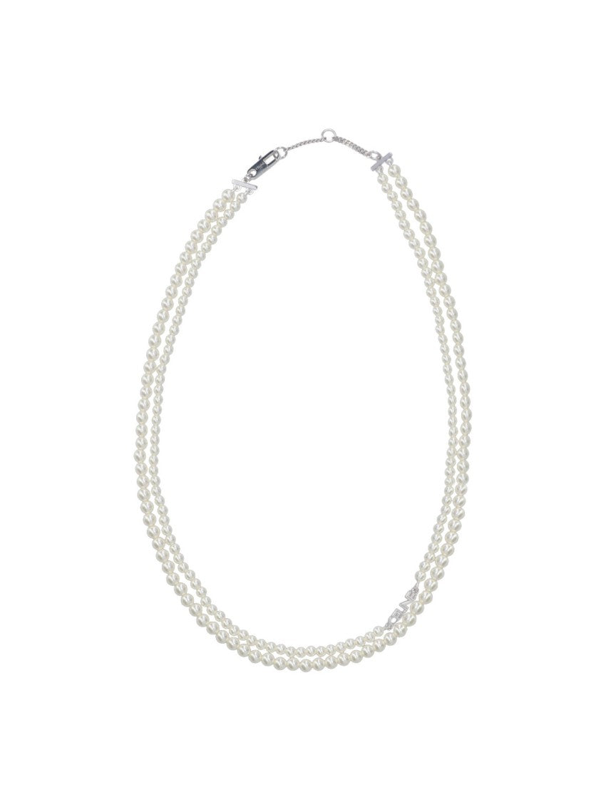 Céline Double-Strand Glass Pearl Necklace With Silver-Toned Charm