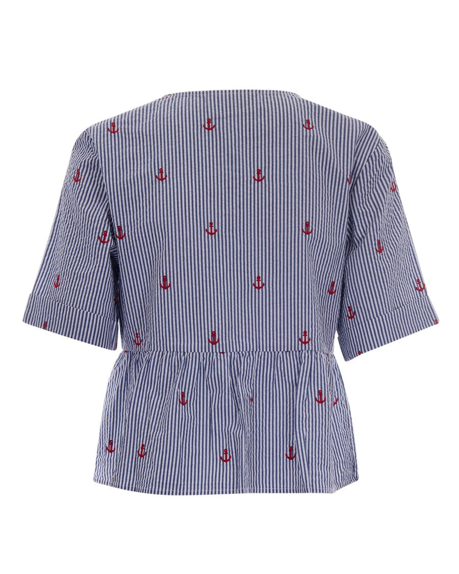 Mc2 Saint Barth Alyson Blouse With Vertical Stripes And Peplum Detail