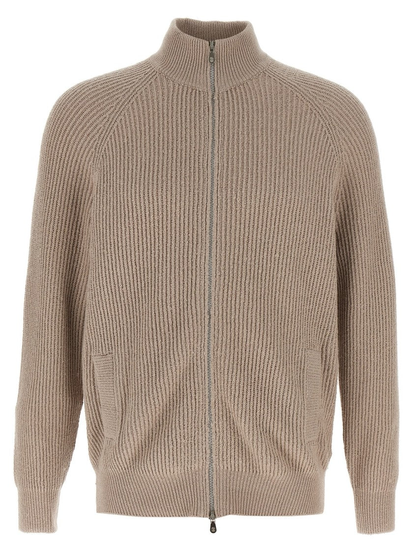 Brunello Cucinelli Half-Ribbed Cotton Gauze Zip Cardigan
