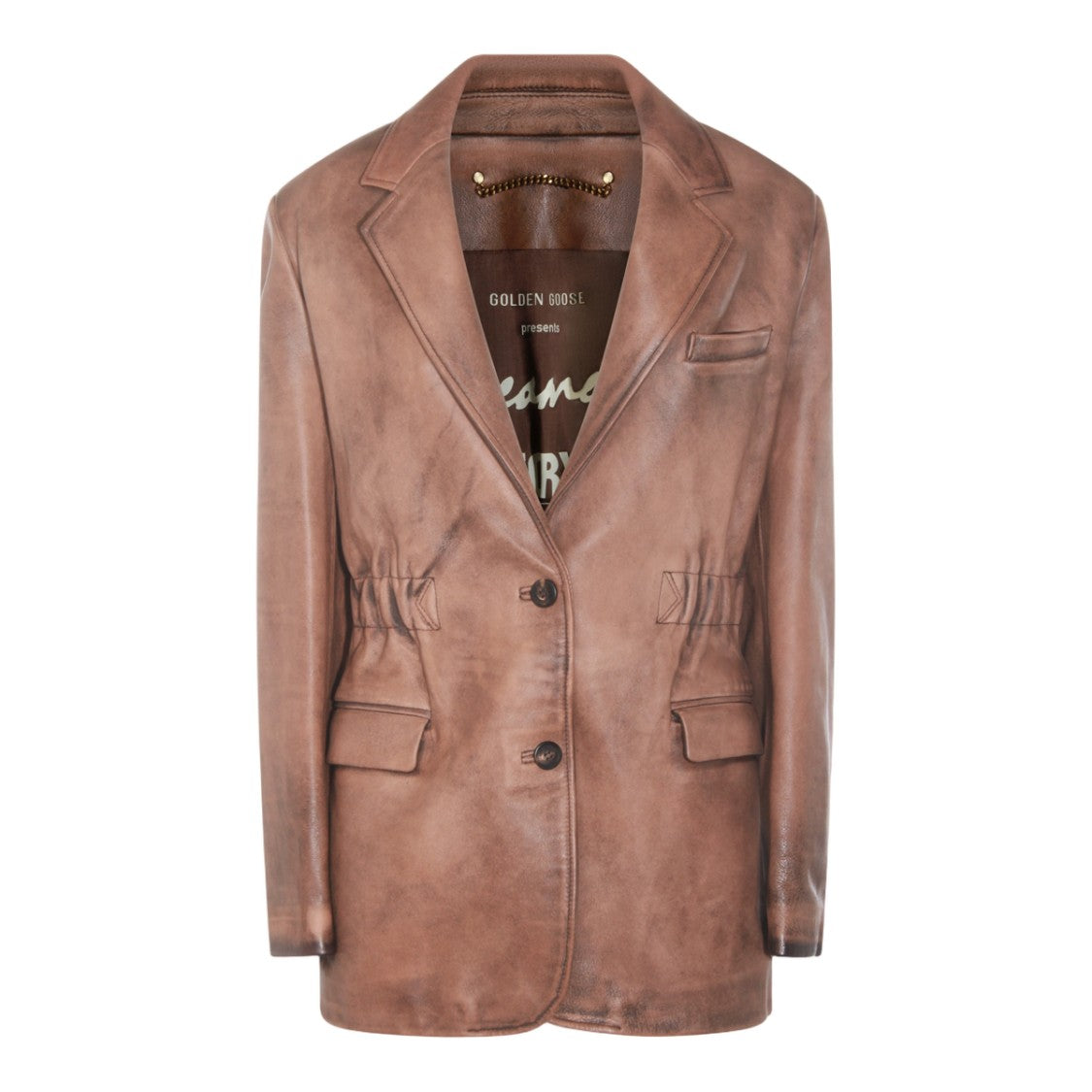 Golden Goose Distressed Brown Leather Jacket With Tailored Silhouette