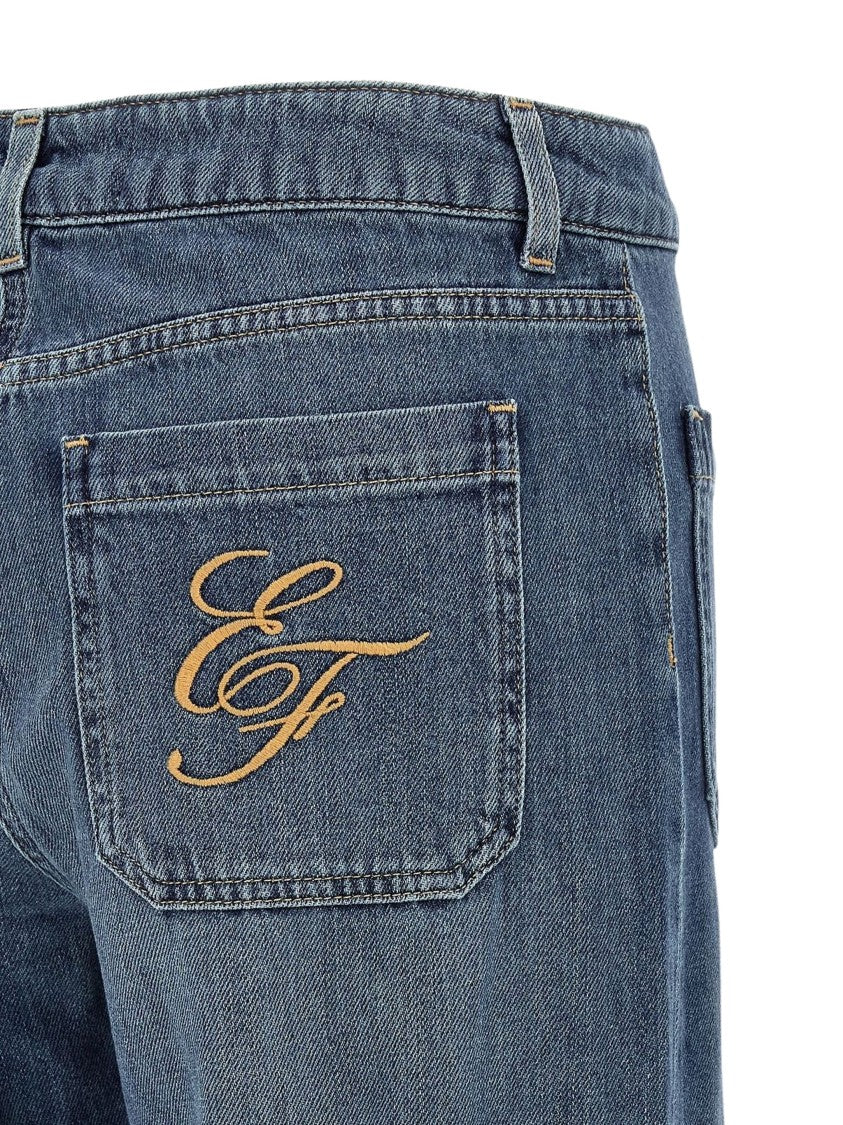 Elisabetta Franchi Mid-Rise Monogram Straight-Leg Jeans