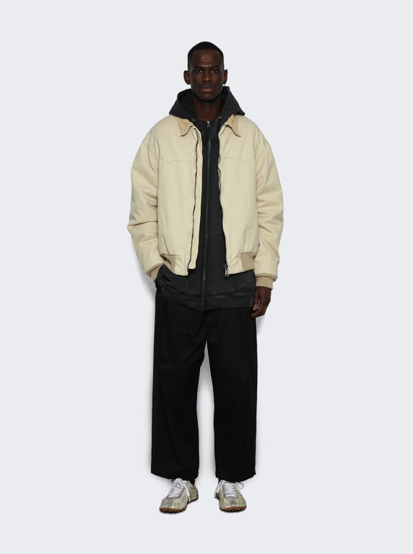 Maison Margiela Boxy Fit Beige Sports Jacket With Corduroy Collar And Ribbed Trim