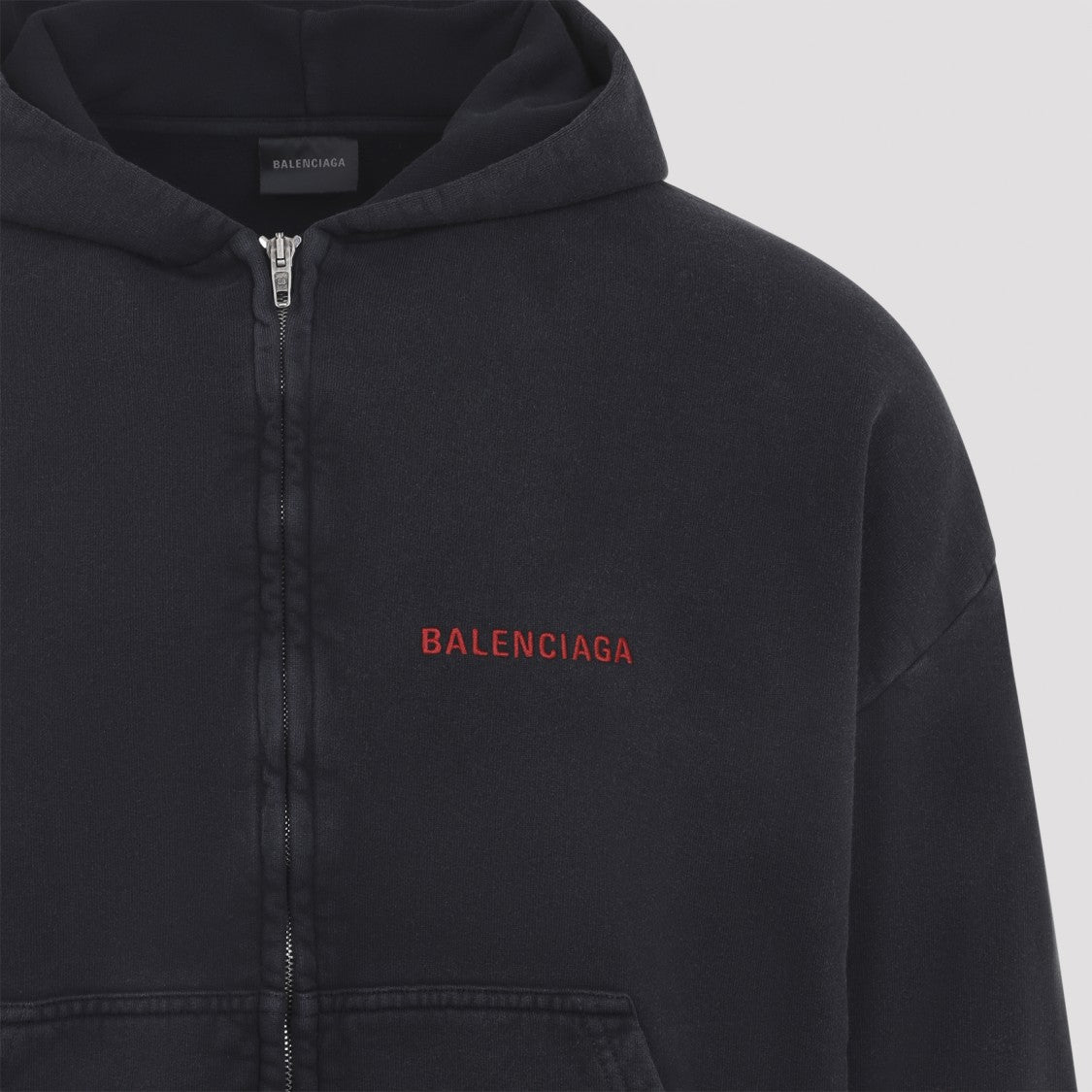 Balenciaga Faded Black Cotton Zip-Up Hoodie