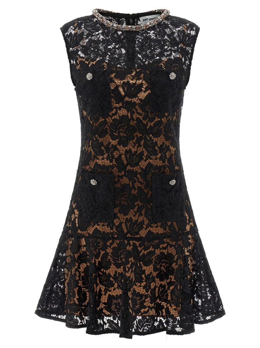 Self-Portrait 'Black Lace Crystal' Dress