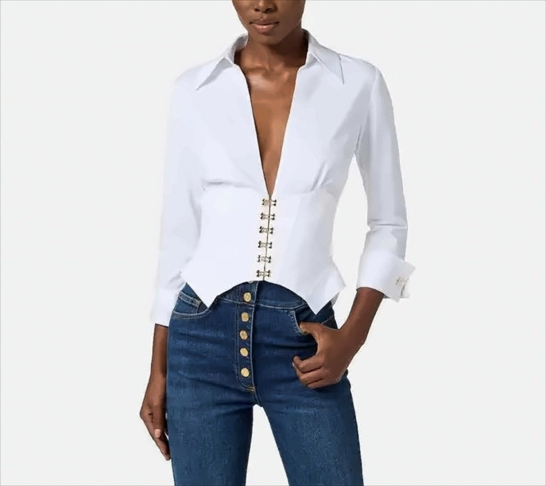 Elisabetta Franchi Fitted White Shirt With Bustier Construction