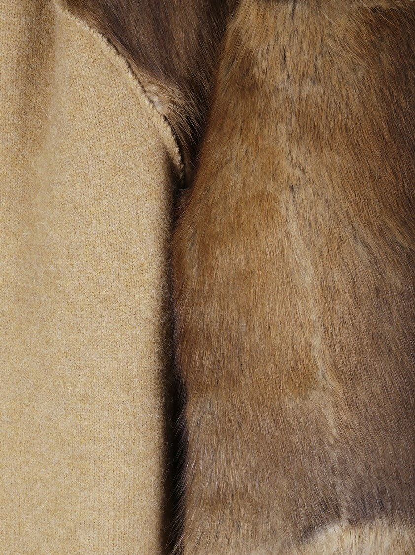 Jejia Brown Collarless Jonathan Blazer With Alpaca Leather & Wool Sleeves