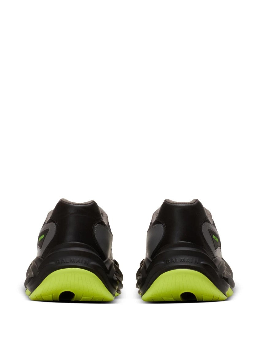 Balmain Black Run-Row Neon Accented Leather Sneakers