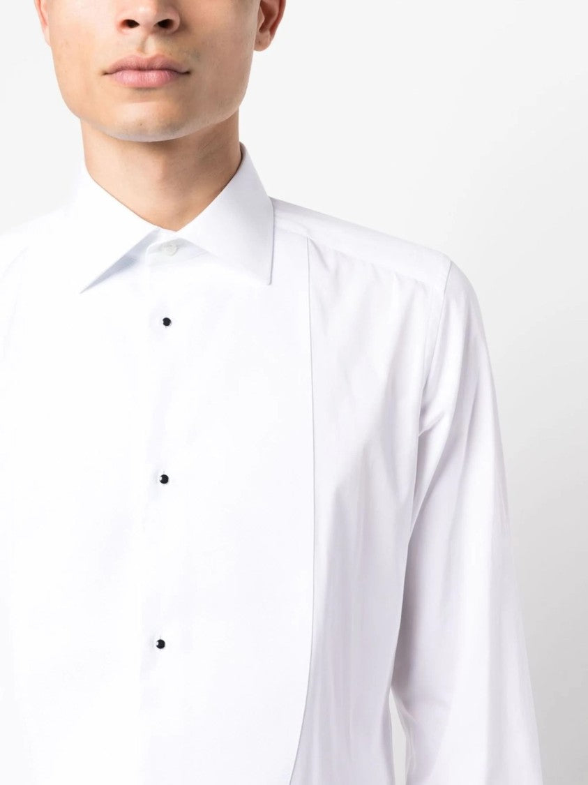 Dolce & Gabbana White Refined Tuxedo Piquet Plastron Shirt