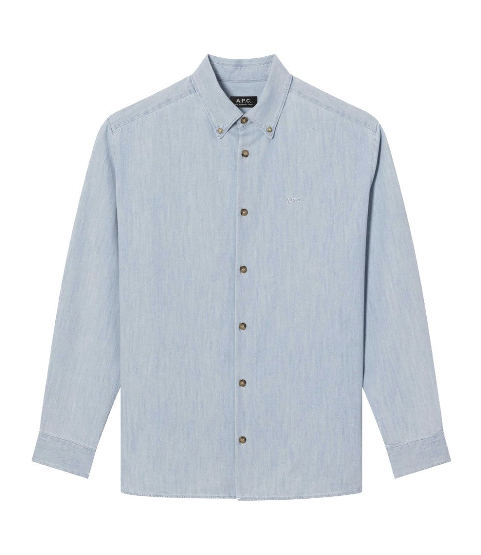 A.P.C. Bleached Organic Denim Shirt With Classic Collar