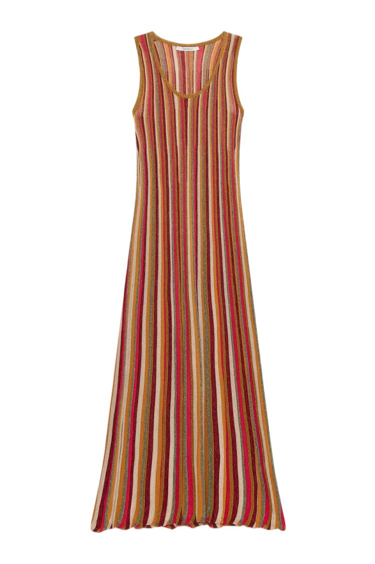 Maliparmi Lurex Textured Striped Sinuous Flared Dress