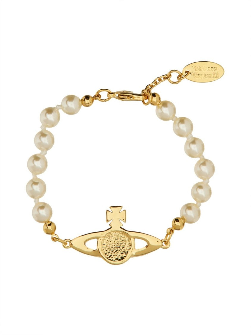 Vivienne Westwood Delicate Gold Bracelet With Orb Emblem And Pearl Accents
