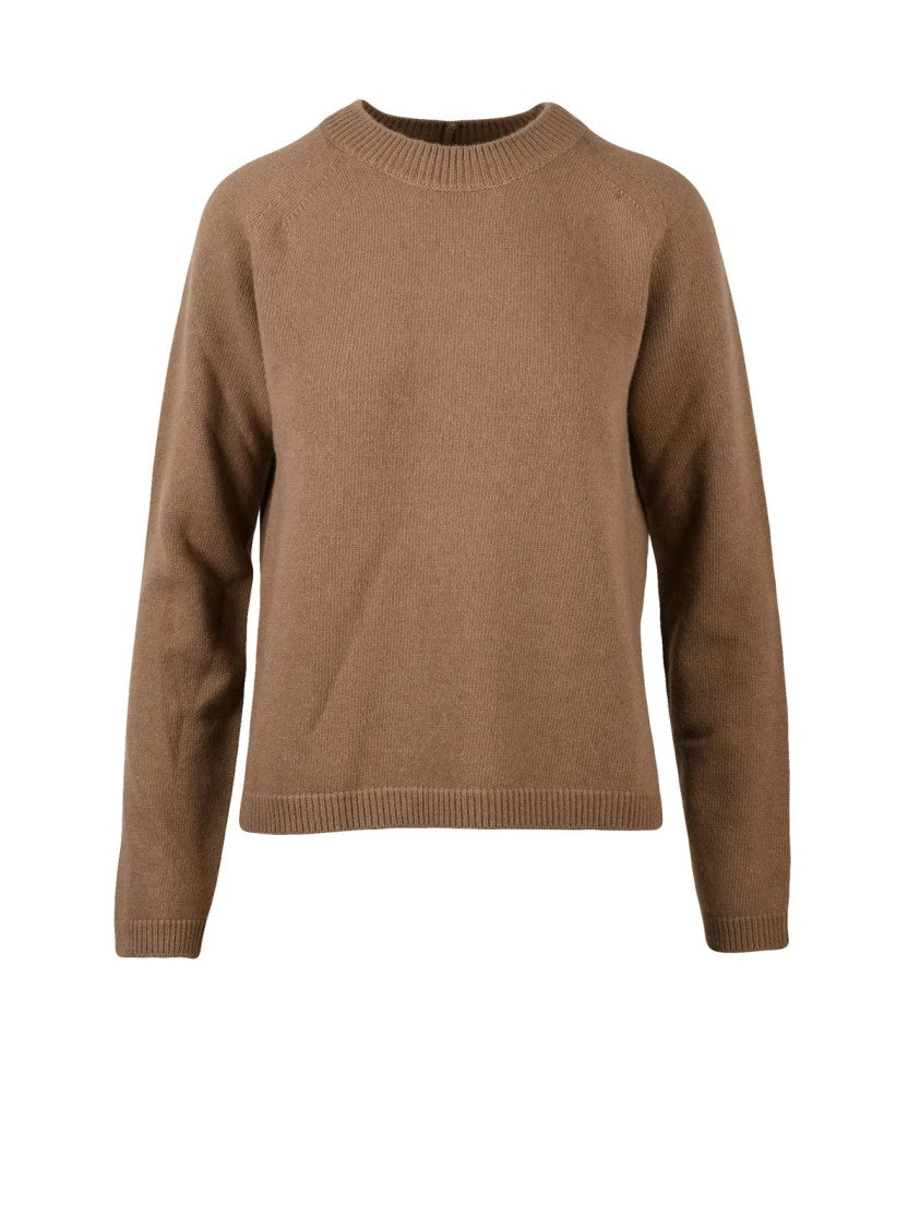 Max Mara Damasco Crew Neck Sweater In Rich Brown Wool-Cashmere Blend