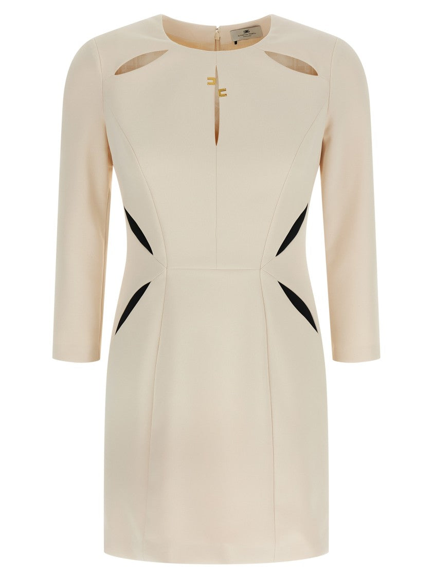 Elisabetta Franchi Cut-Out Mini Dress With Asymmetrical Logo And Contrast Patchwork