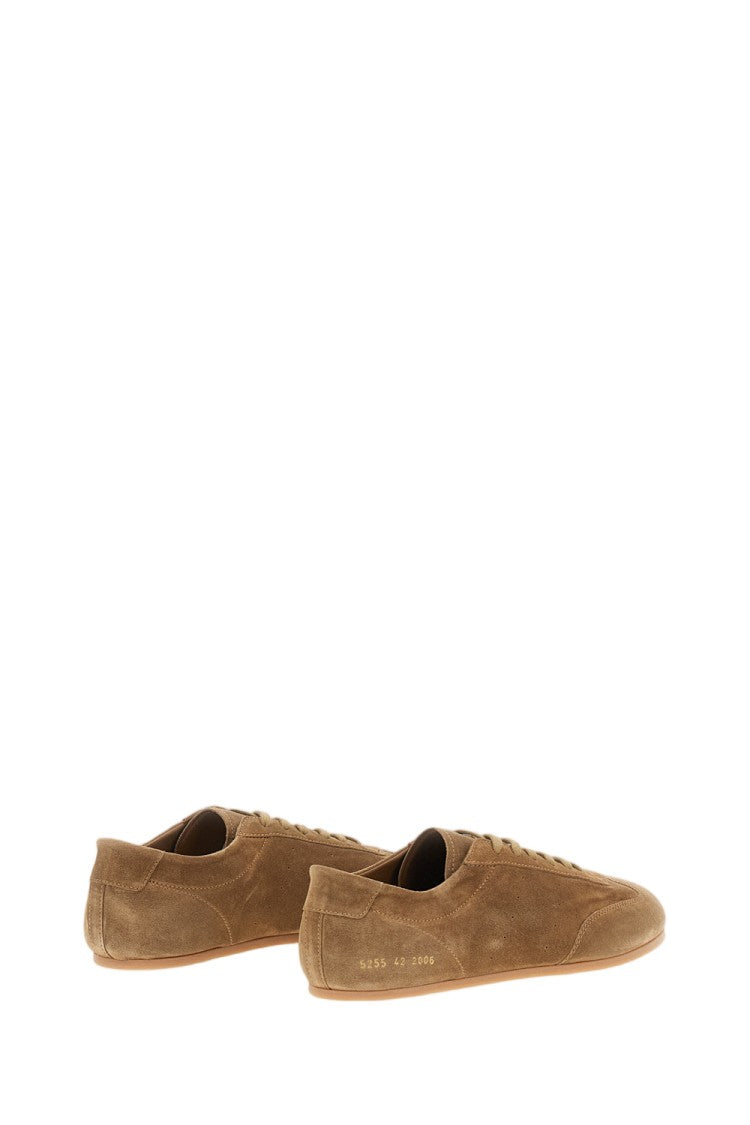 Common Projects Beige Gold-Stamped Serial Number Driving Suede Low-Top Sneakers