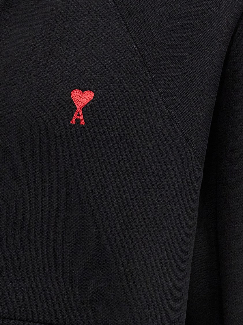 Ami Brushed Cotton Hoodie With Embroidered Logo