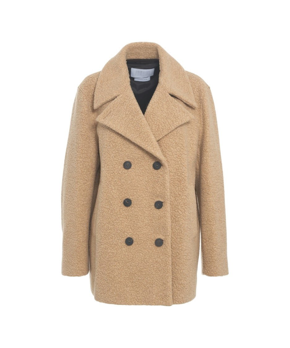 Harris Wharf London Beige Bouclé Peacoat With Classic Double-Breasted Design
