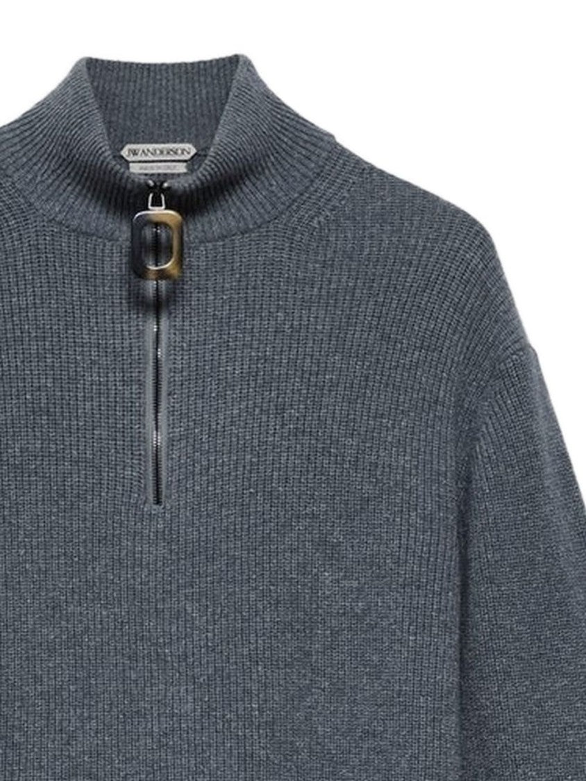 J. W. Anderson Half-Zip Ribbed High Collar Knit Sweater
