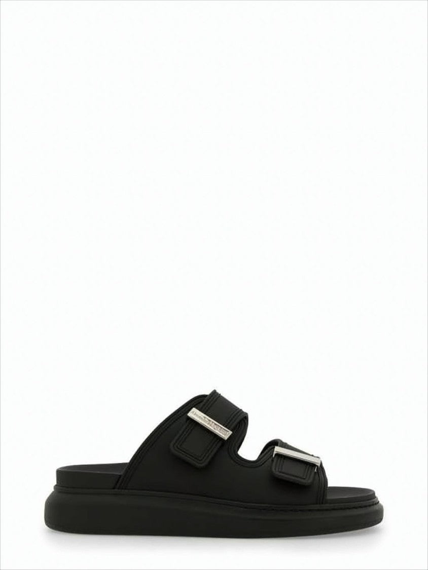 Alexander Mcqueen Black Rubber Slip-On Mules With Adjustable Straps