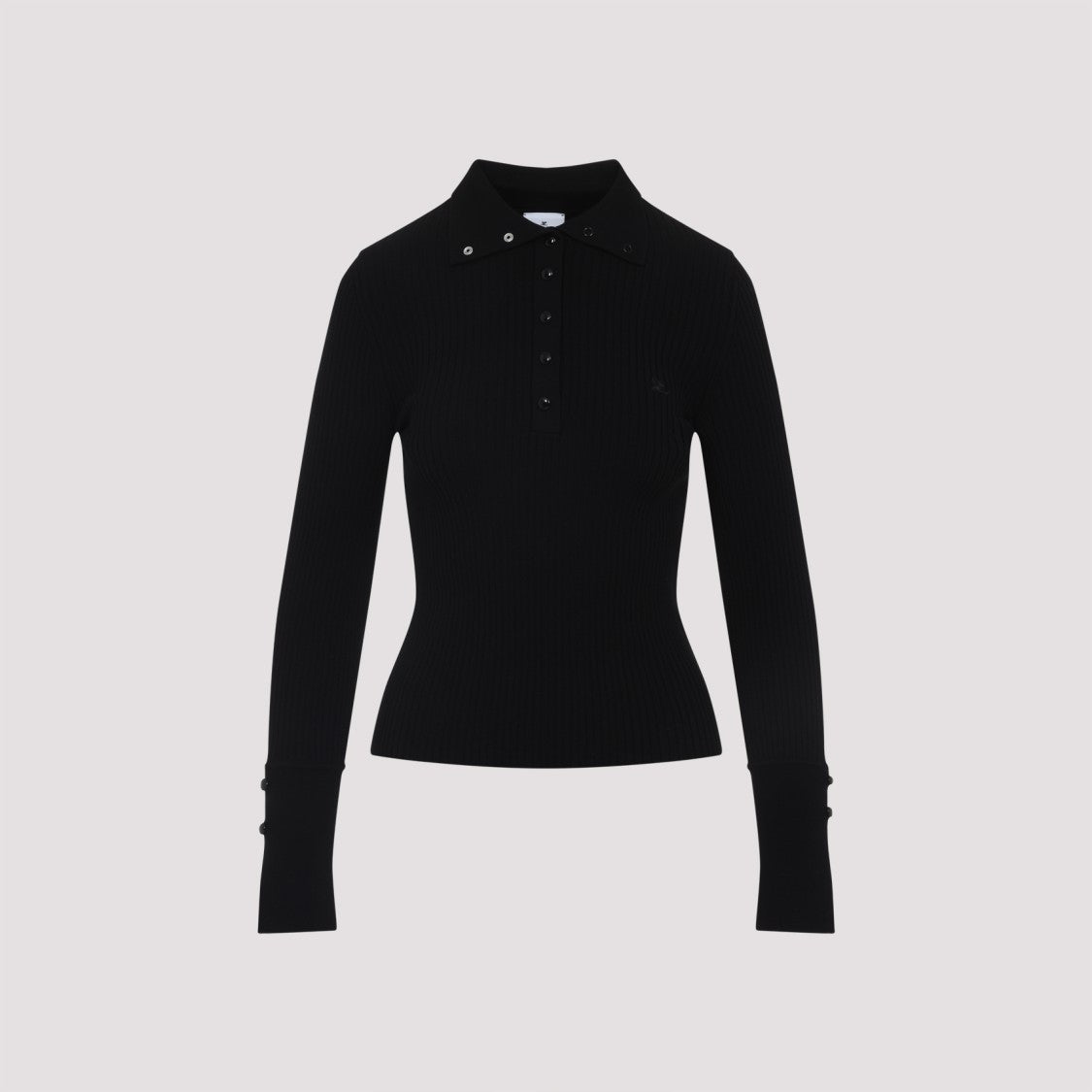 Courrèges Classic Ribbed Black Viscose Polo