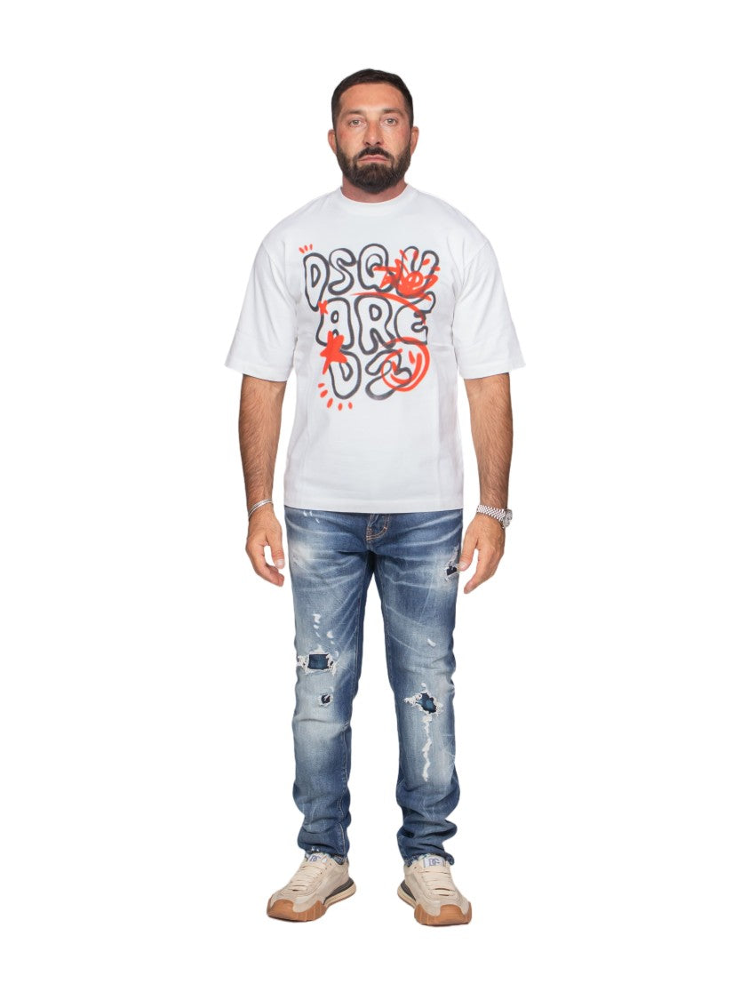 Dsquared2 Abstract Graphic Print Loose Fit T-Shirt