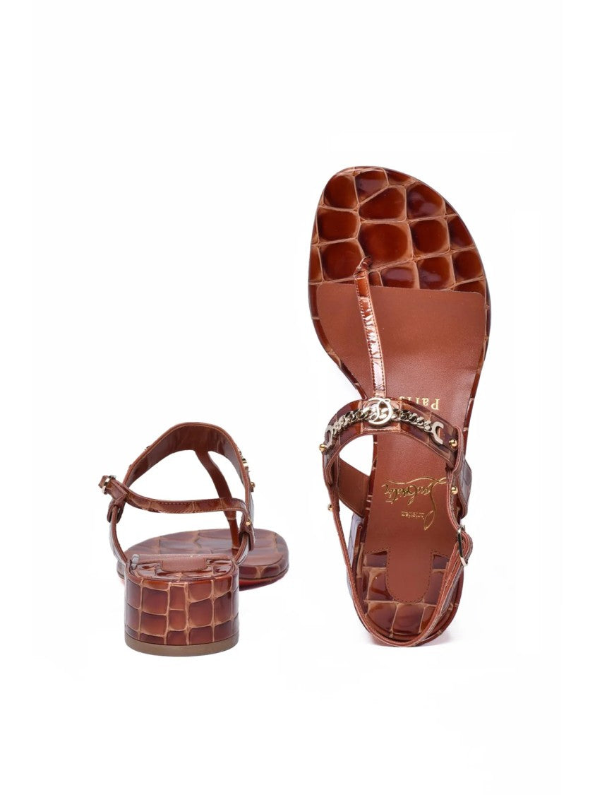 Christian Louboutin Mj Thong 25 Cognac Crocodile Leather Sandals