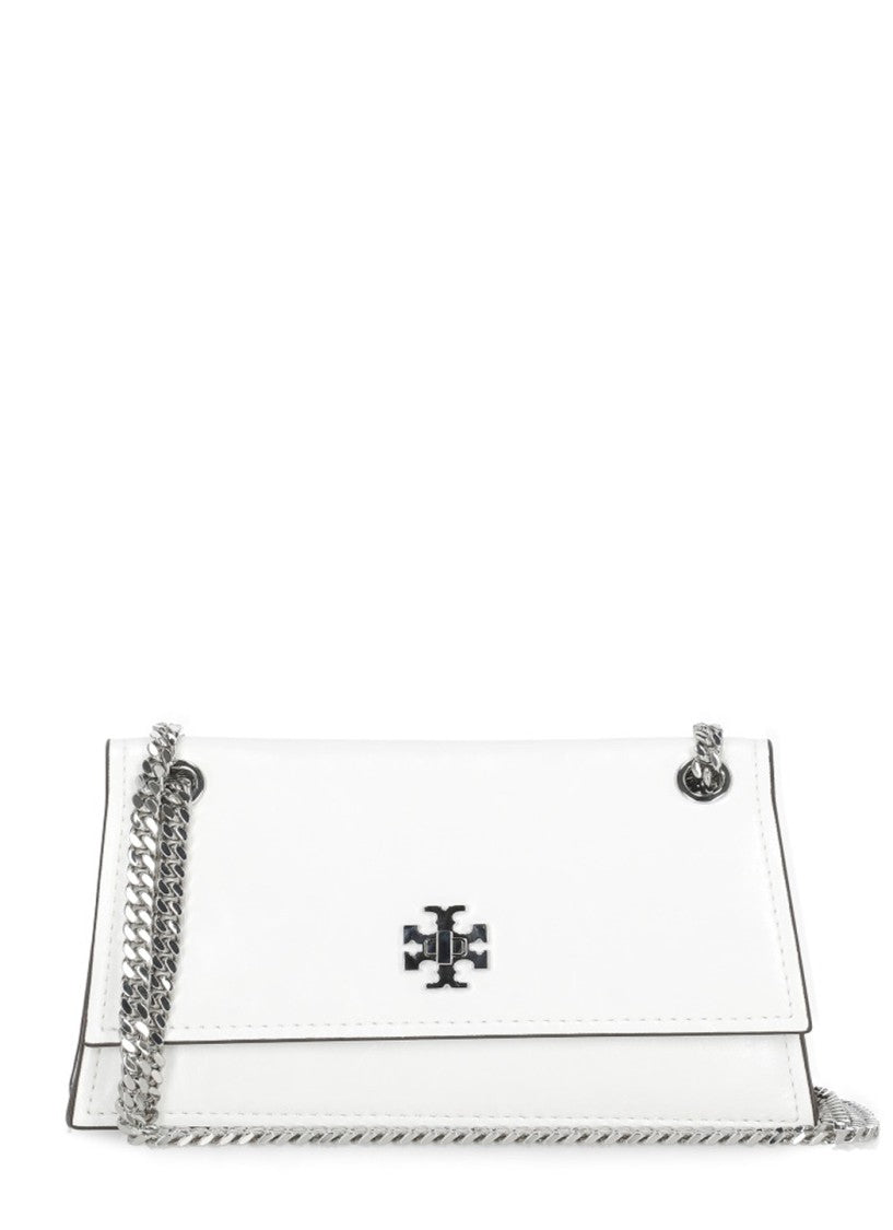 Tory Burch Kira Shoulder Bag In Smooth White Leather With Interlocking Logo