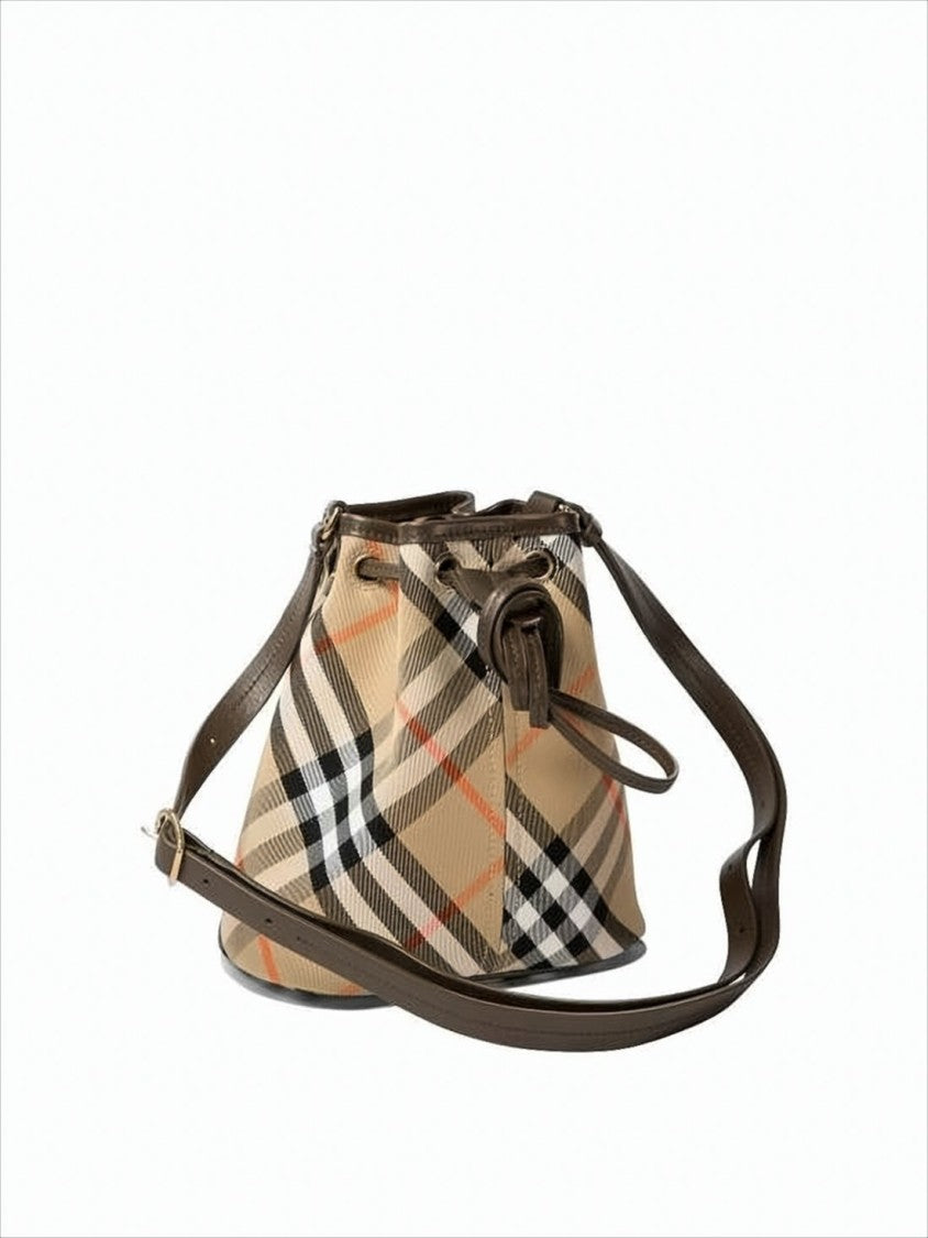 Burberry Check Pattern Structured Bucket Shoulder Bag