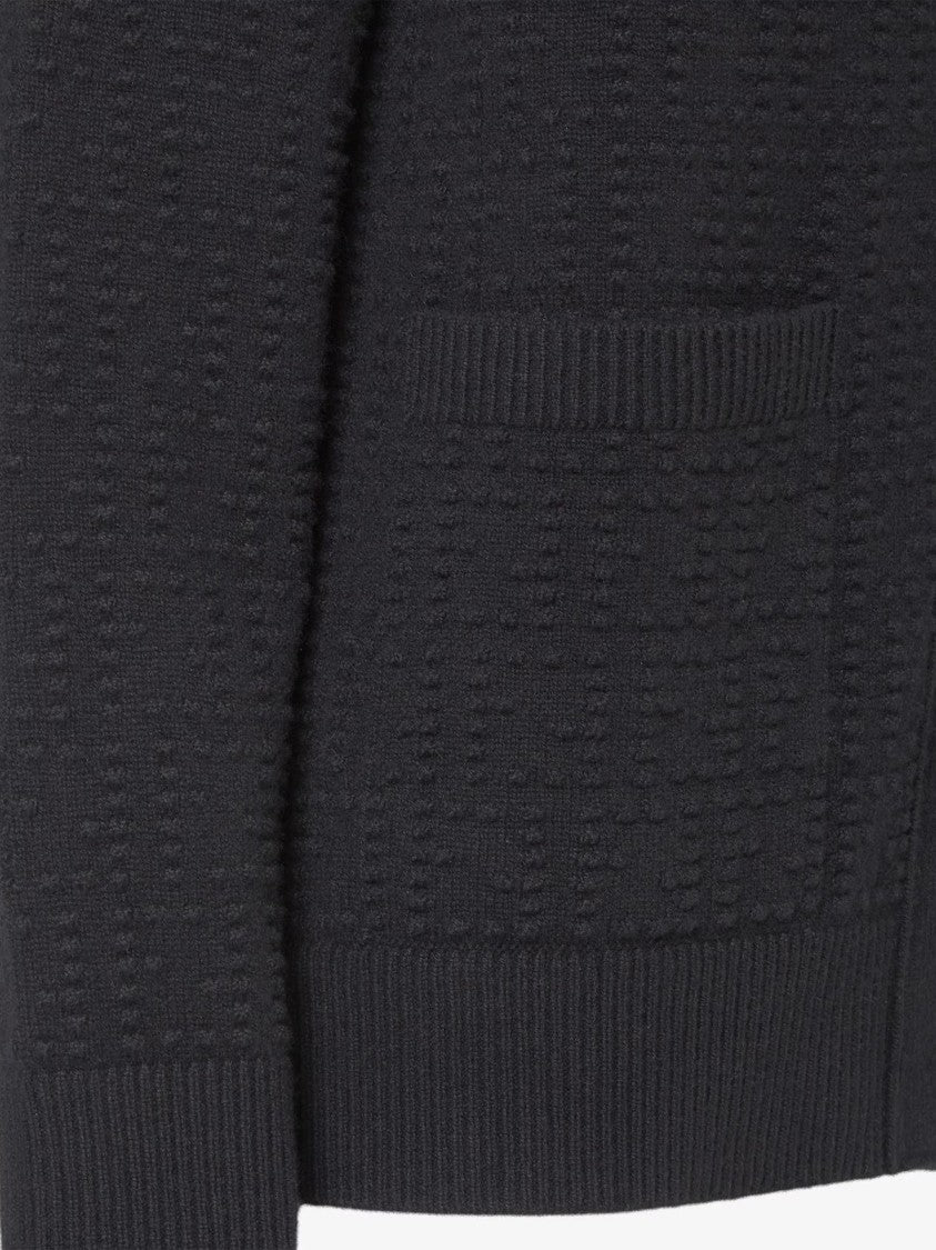 Fendi Textured Knit Cardigan With Deep V-Neckline And Ribbed Trims