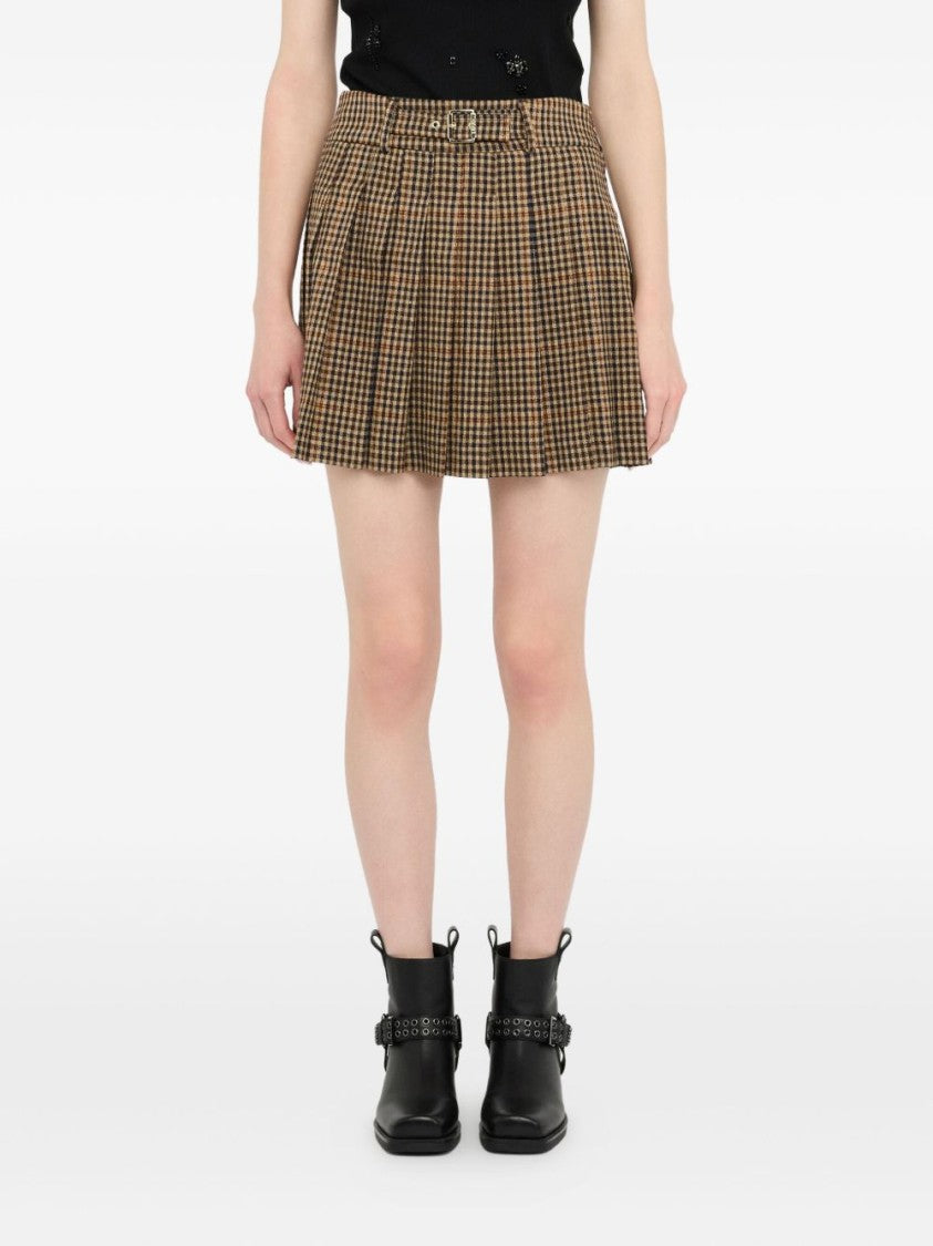 Liu Jo Pleated Checkered Mini Skirt With Decorative Belt