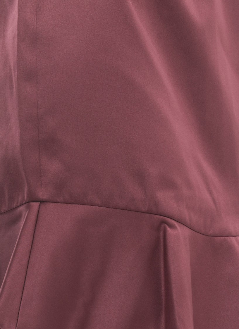 Rotate Bordeaux Satin Mini Skirt With Flounce Hem And Side Zip