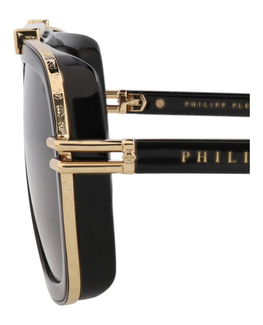 Philipp Plein Bold Aviator-Frame Metal Sunglasses With Gold Accents