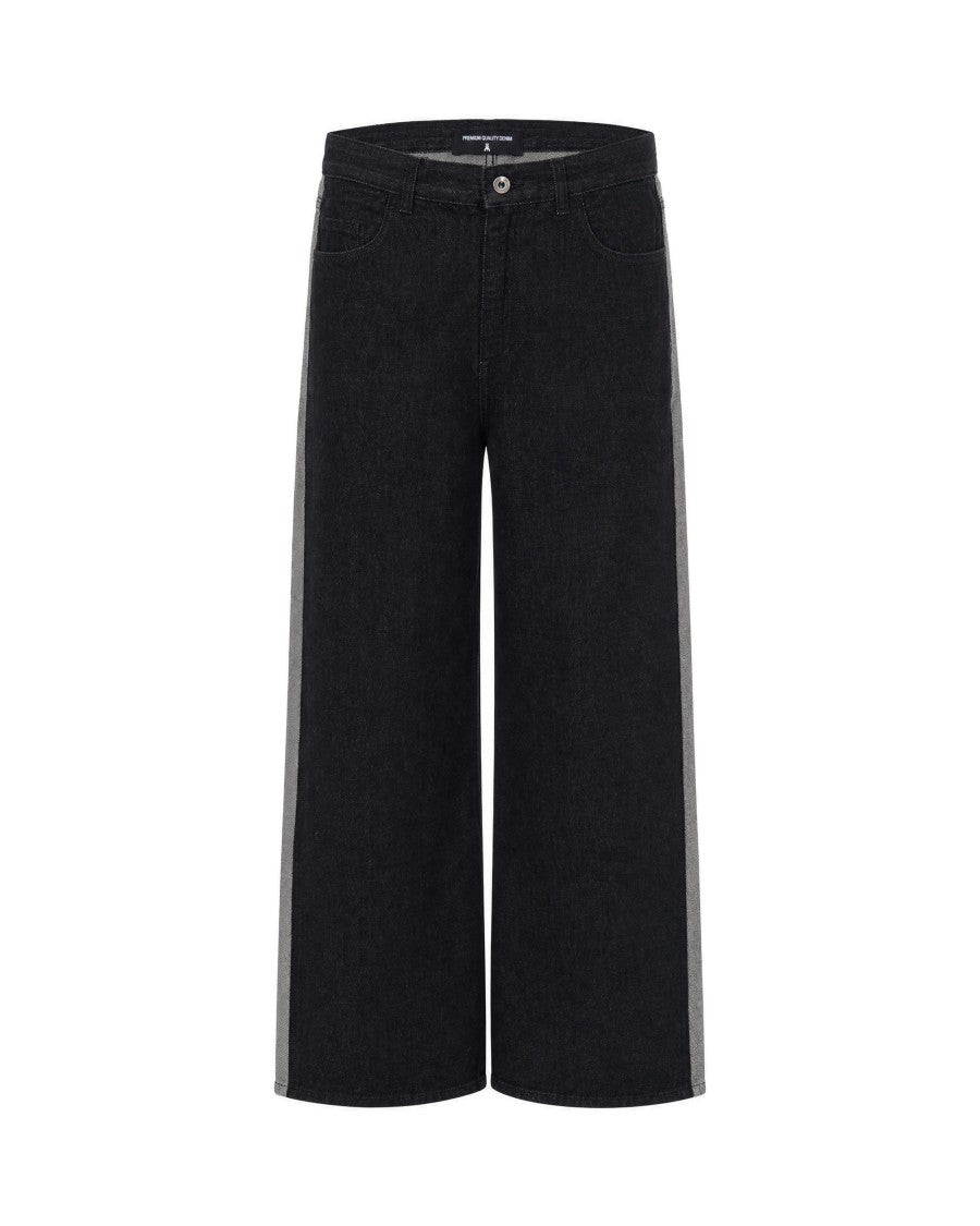 Patrizia Pepe Black Wide-Leg Jeans With Contrasting Side Stripe