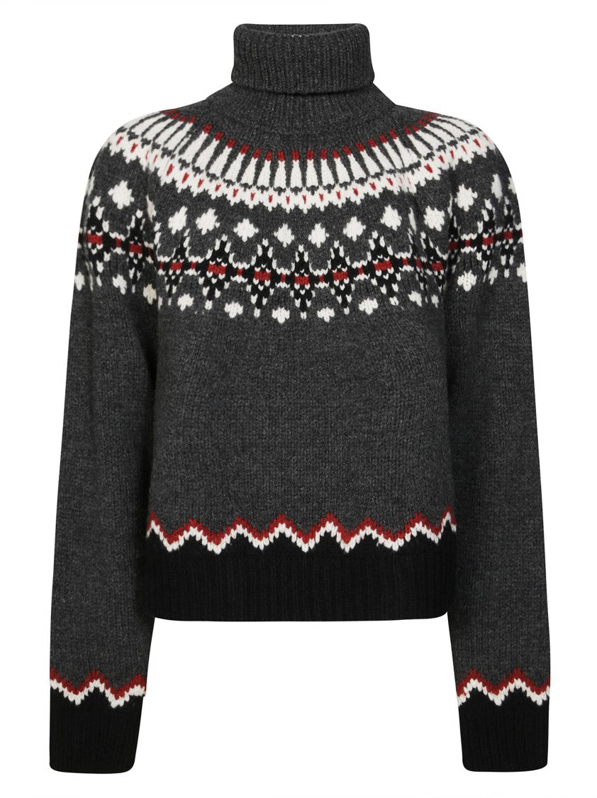 Alanui Cropped Knitted Sweater With High Turtleneck And Nordic Yoke Design
