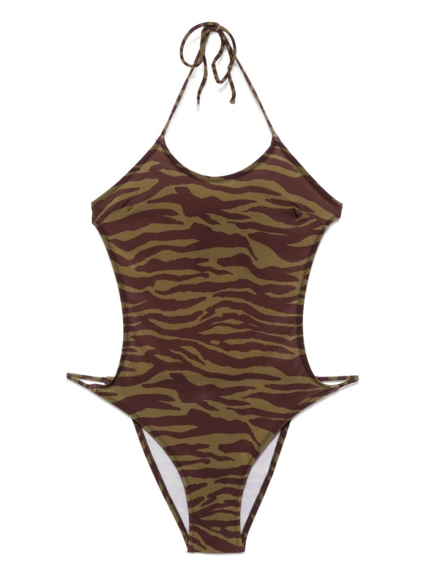 The Attico Tiger Stripe Swimsuit With Cut-Out Sides