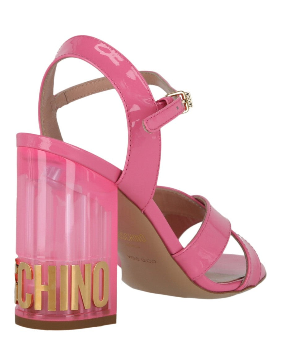 Moschino Patent Leather Logo Heel Sandals