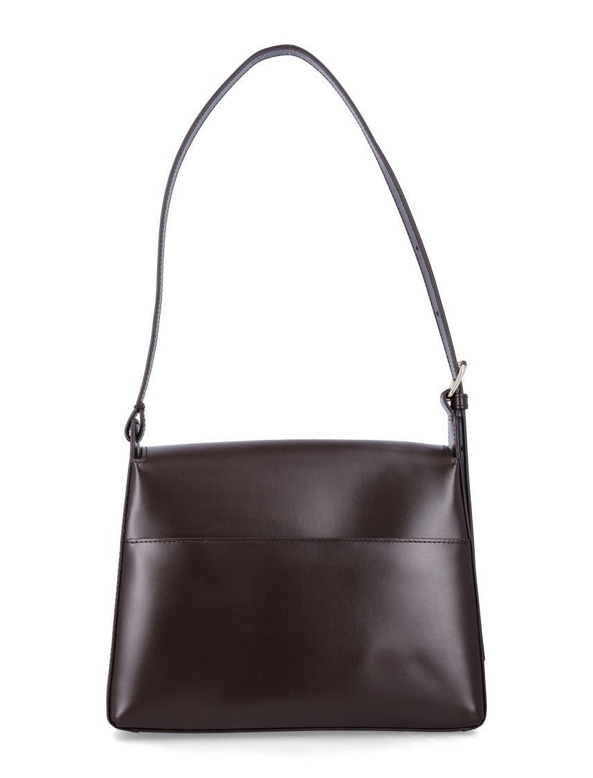 A.P.C. Structured Brown Leather Flap Handbag With Adjustable Strap
