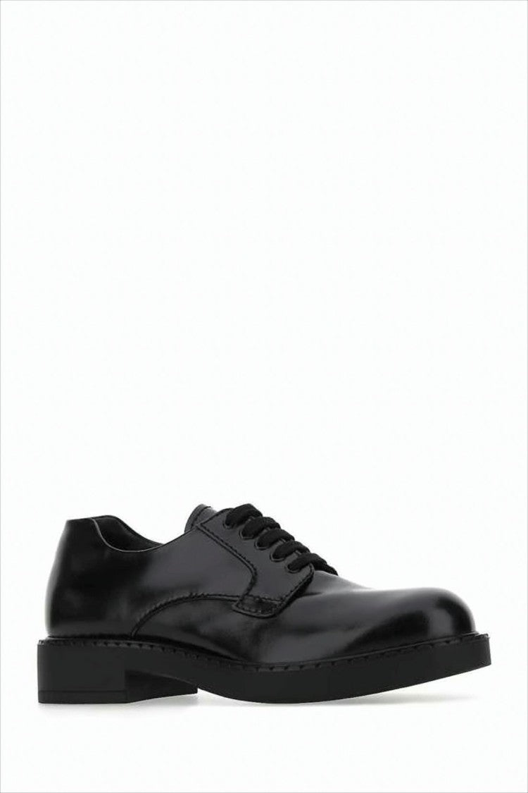 Prada Polished Leather Lace-Up Dress Shoes With Rounded Toe