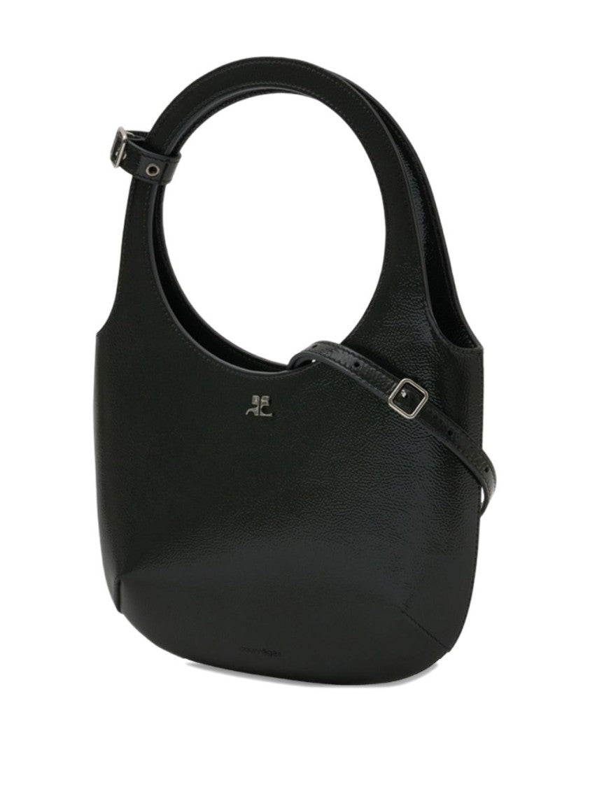Courrèges Rounded Black Varnished Cow Leather Bag
