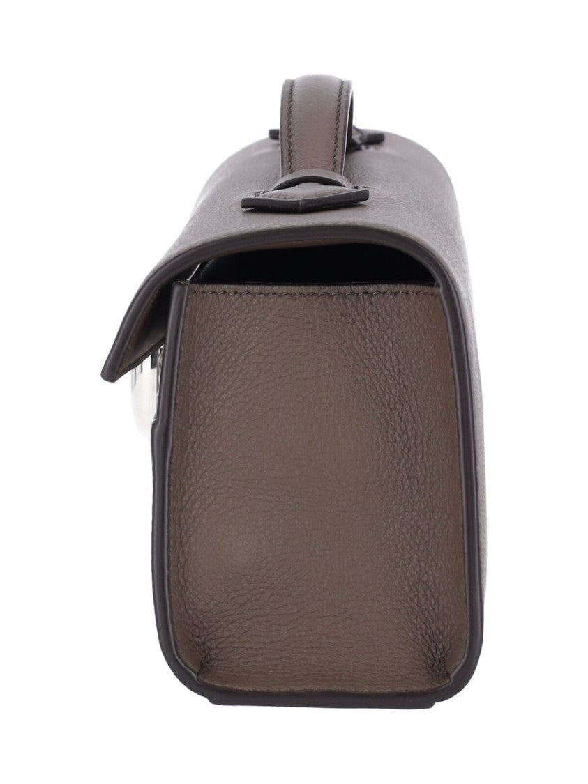 Savette Taupe Symmetry Slim Calfskin Clutch