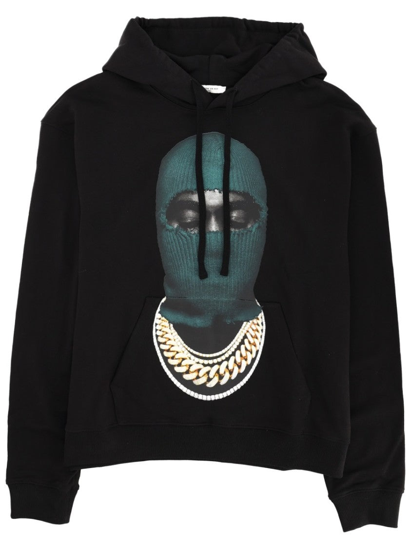 Ih Nom Uh Nit Black Balaclava Graphic Printed Cotton Hoodie
