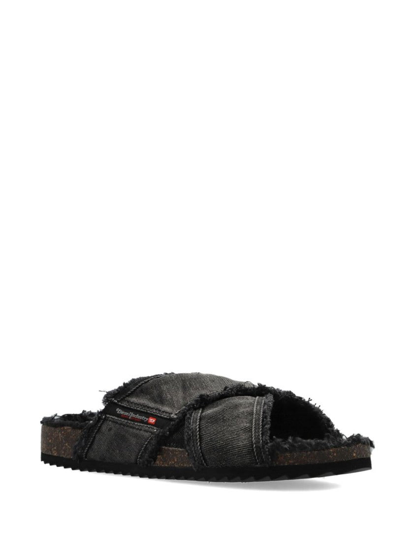 Diesel Black Minimalist Thong Strap Flat Sandals