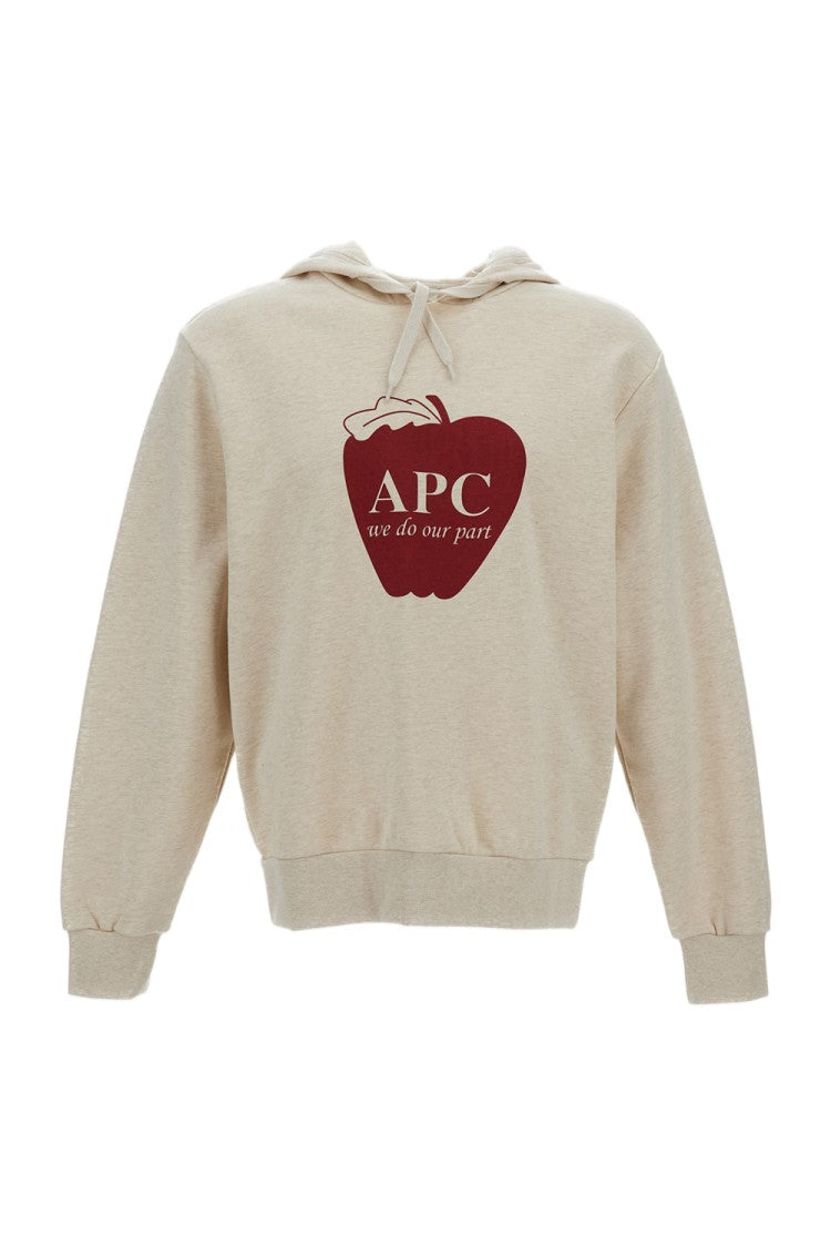 A.P.C. Beige Cotton Hooded Sweatshirt With Logo Print