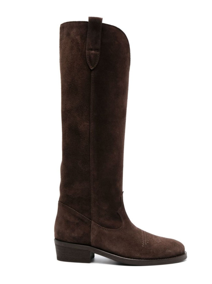 Via Roma 15 Dark Brown Rounded Toe Low-Stacked Heel Suede Boots