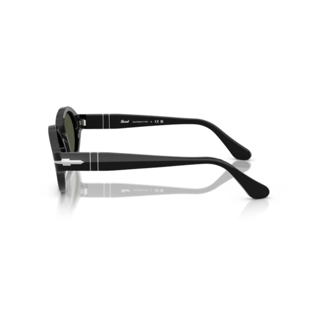 Persol 0Po3378s Rounded Black Acetate Sunglasses With Dark Green Lenses