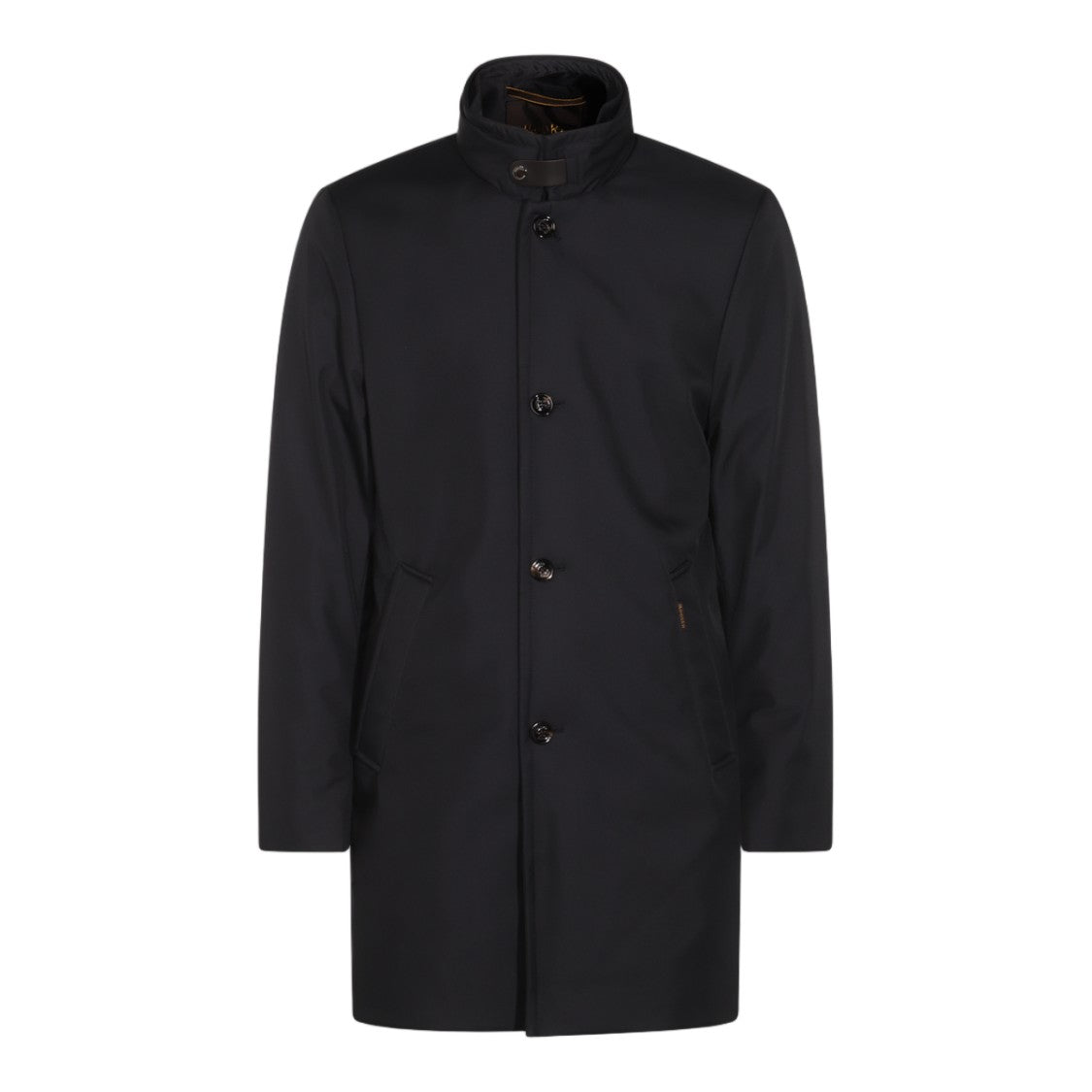 Moorer Tailored Black Minimalist Coat With High Collar And Button Closure