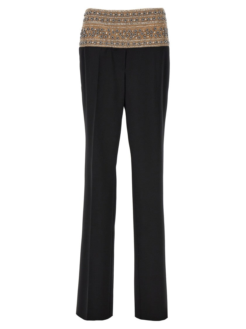 Stella Mccartney Crystal-Embroidered Mesh-Waist Wool Trousers