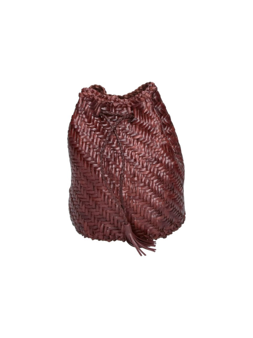 Dragon Diffusion Brown Pom Pon Doppio Salto Woven Leather Bucket Bag