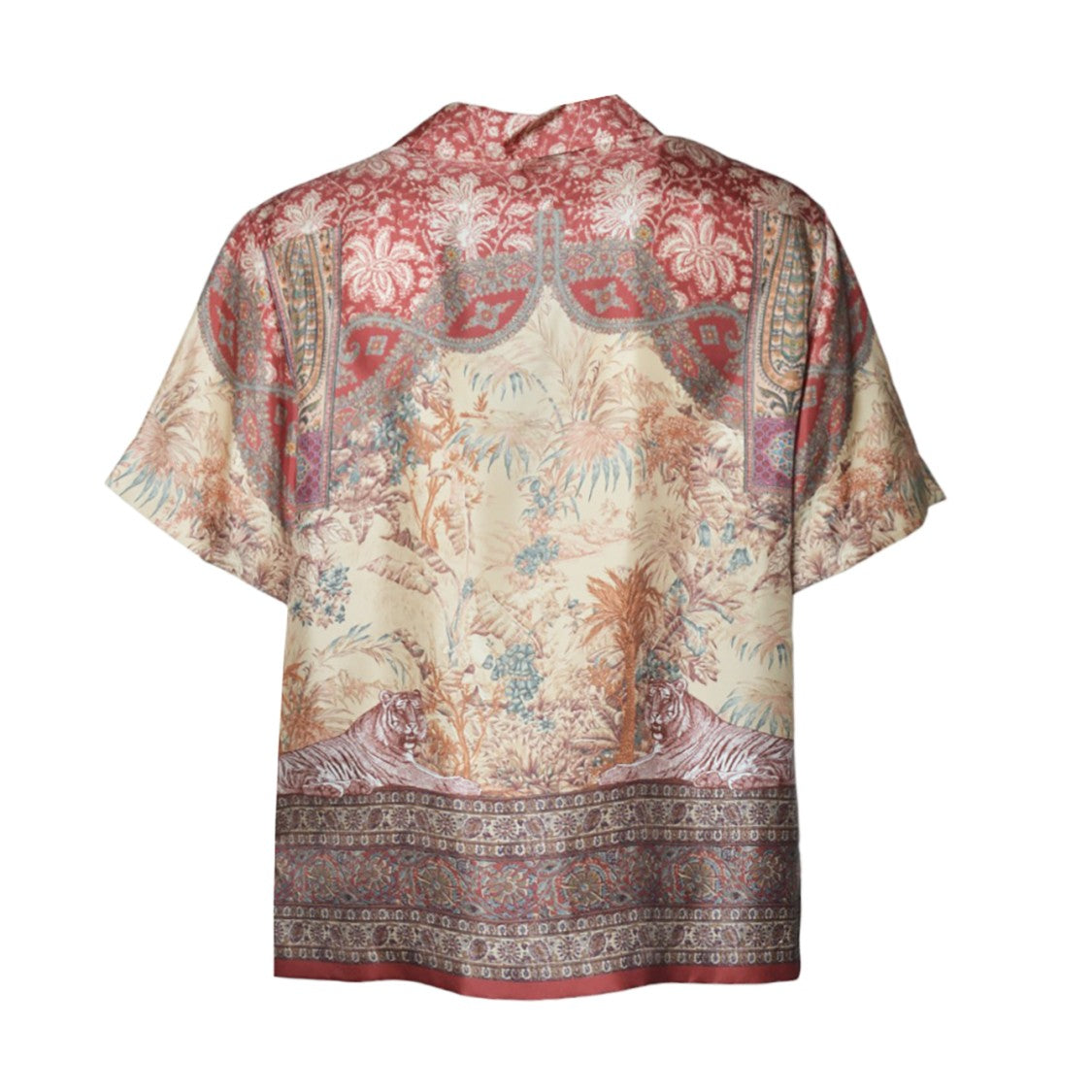 Etro Red Silk Bowling Shirt With Print