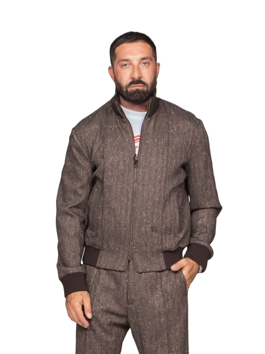 Dsquared2 Textured Brown Zip-Up Bomber Jacket And Pants Ensemble